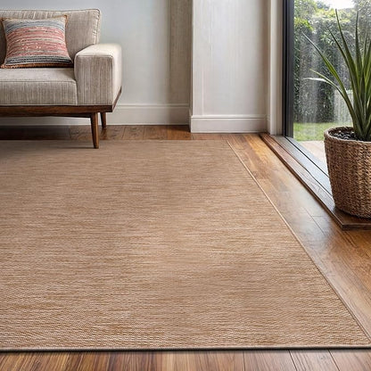 Washable Indoor Outdoor Rug 5x7 Weather Resistant Area Rugs Modern Solid Jute Rug for Porch Deck Balcony Backyard Patio Outside Carpet (5 X 7 Jute Beige)