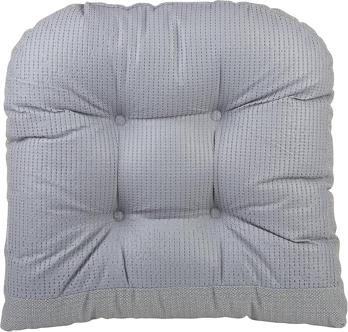 Klear Vu Gripper Overstuffed Universal Non-Slip Dining Chair Cushions for Kitchen Decor or Office Use, U-Shaped Skid-Proof Seat Pad, 17x17 Inches, 2 Count (Pack of 1), Solid Gray