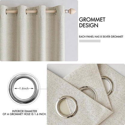 MIULEE 100% Blackout Linen Textured Curtains for Bedroom Solid Thermal Insulated Cream Grommet Room Darkening Curtains & Drapes Luxury Decor for Living Room Nursery 42 x 84 Inch (2 Panels)