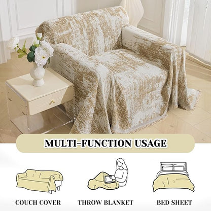 MEETSKY Small Couch Cover Oversized Recliner Covers Washable Armchair Sofa Cover for Dog, Chenille Khaki Abstract Geometric Jacquard Sofa Throw Cover Durable Modern Single Sofa Slipcovers, 71" X 91"