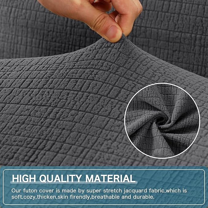 H.VERSAILTEX 100% Waterproof Armless Futon Cover, Armless Sofa Cover Stretch Jacquard Couch Cover for Futon, Dual Waterproof Sofa Cover, Leakproof Furniture Protector for Pets, Grey