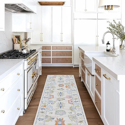 Fame Living Cream Oushak Rug, Modern Rugs, Vintage, Turkish, Eclectic, Floral, Pastel, Washable, Small Throw, Accent Area Rug for Living Room, Bedroom, Kitchen, Bathroom, 2'5"x4'9"