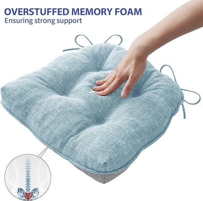 Chair Cushions for Dining Chairs Set of 6, Kitchen Chair Cushions, Chair Pads with Ties and Non Slip Backing, Tufted Memory Foam Seat Cushion 6 Pack, 15.5" x 15.5" x 4", Baby Blue