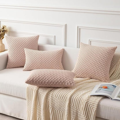 Kevin Textile Valentines Day 12x24 Inch Pillow Cover 1 Pack Boho Decorative Soft Striped Corduroy Lumbar Farmhouse Accent Rectangle Cushion Case for Living Room Couch Sofa Bed, Light Pink