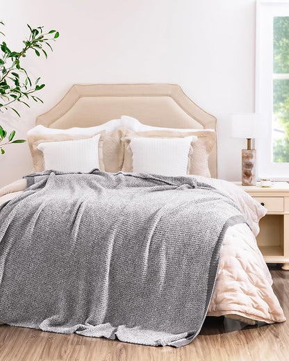 Super Soft Throw Blanket 60 x 80 Inches, Half Side Plush Fuzzy Blanket for Couch, Sofa, Bed & Chair, Warm Cozy Lightweight Knit Blanket for Fall & Winter