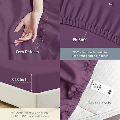 Mayfair Linen 500 Thread Count Twin Cotton Sheets - 3 PC Twin Size Bed Sheet Set Cotton (Plum), Soft, Cooling, Sateen Hotel-Quality 16" Deep Pocket Bedsheet for Hot Sleepers (Fits 18" Mattress)