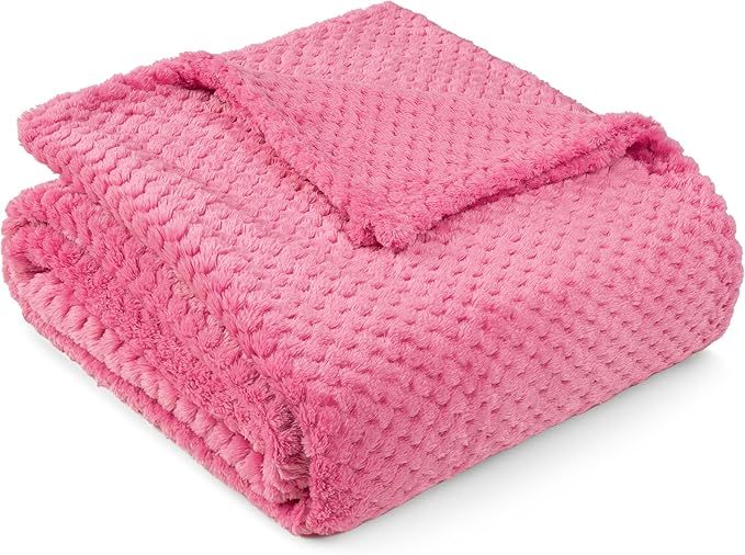 PAVILIA Hot Pink Throw Blanket for Couch Bed, Soft Fleece Throws for Sofa Chair, Fuzzy Waffle Textured Blanket, Cozy Warm Lightweight All Season Blanket Throw, 50x60
