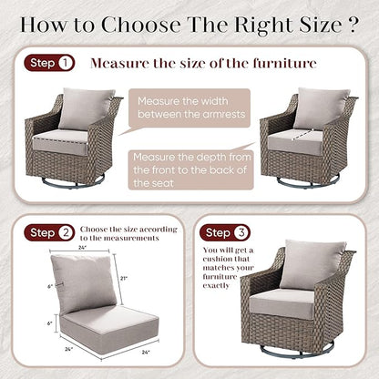 Luxury Outdoor Seat Cushion Set-24 x 24 x 6 Inch Outdoor Chair Cushions with Water Resistant & Removable Cover Outdoor Cushions for Patio Furniture Chair Sofa Couch