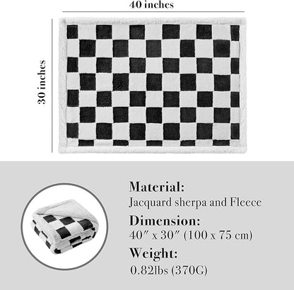 Checkered Dog Blanket, Black Jacquard Sherpa Blankets for Small Dog and Cats, Cute Aesthetic Style Fluffy Fleece Pets Blanket for Couch Protection Washable, 30"x40"