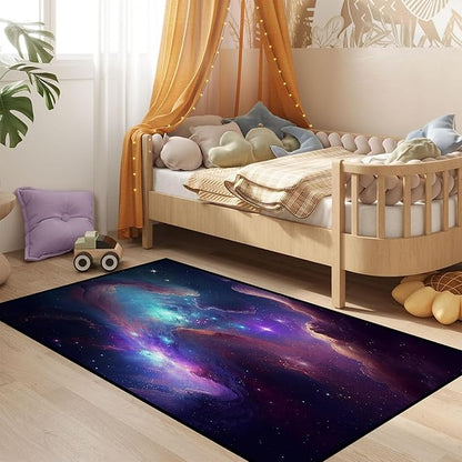 Galaxy Area Rug Bedroom Living Room for Girls Kids Boys Carpet Nebula Vortex Throw Rugs Purple Blue Cloud Floor Mat 59 in x 39 in