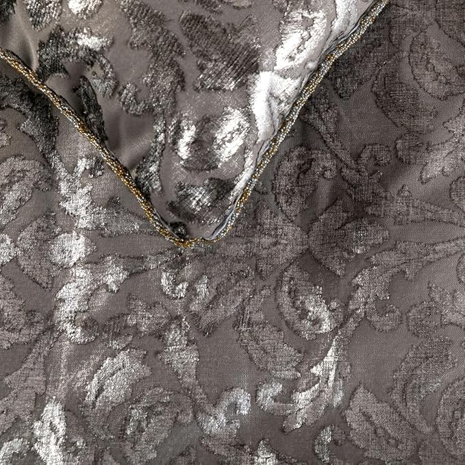 The HomeCentric Silver Bed Runner, Twin Size 53"x18" Decorative Bed Runner with 2 Matching Pillow Cover, Silver & Grey Velvet Bed Scarf in Foil Velvet Bead Border - Silver Glitterati