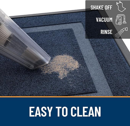 OLANLY Front Door Mat Indoor Outdoor Entrance, Waterproof All-Season, All-Weather Doormat, Sturdy Natural Rubber, Fade Resistant, Low Profile, Easy Clean Patio Porch Entryway Mat, 59x20, Blue