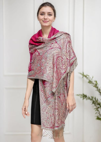 Achillea Big Paisley Pashmina Shawl Wrap for Women – Elegant Scarf for Weddings, Evening Dresses, Festivals & Daily Wear