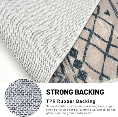 KUTA Moroccan Rugs for Entryway, 2x3 Light Brown Black Entrance Small Area Rug Non-Slip Washable, Ultra Soft Vintage Geometric Low-Pile Indoor Door Mat Floor Carpet for Kitchen