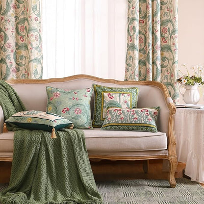 patdrea Designer Square Throw Pillow Covers,Farmhouse Linen with Green Floral Pattern Pillows Cover,Decorative Pillowcases Cushion for Bed Living Room Outdoor Car,18"x18"