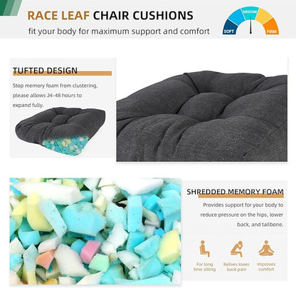 RACE LEAF 17" x 17" Patio Chair Cushions Gray - Outdoor/Indoor Tufted Memory Foam Chair Pads Set of 2, Water-Resistant Olefin Chair Seat Cushion Non-Slip Backing
