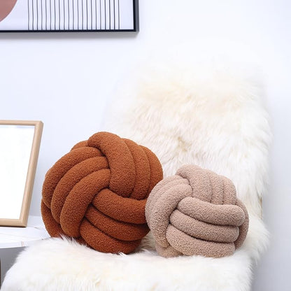Petrella Knot Pillow Ball Round Throw Pillows Home Decor Cushion Decorative Aesthetic Throw Pillows，Lambswool Khaki 13inch
