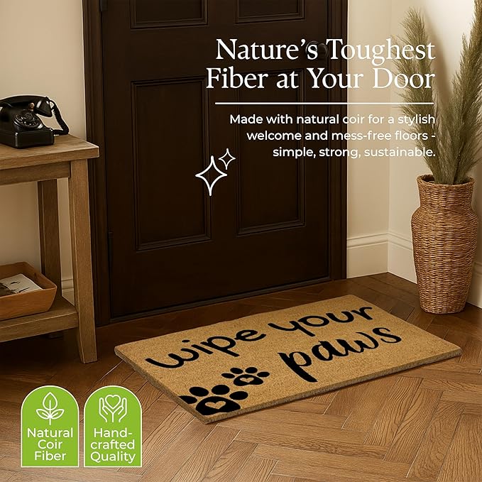Coir Door Mats 17" X 30", Non-Slip Sturdy, PVC Backed Heavy Duty, Easy to Clean, Ideal for Door Entrance, Patio, Porch, Backyard, Garages, Wipe Your Paws
