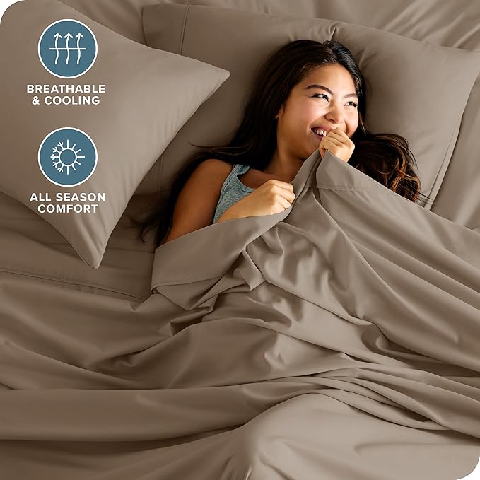 Bare Home Full Sheet Set - Luxury 1800 Ultra-Soft Microfiber Full Bed Sheets - Double Brushed - Deep Pockets - Easy Fit - 4 Piece Set - Bedding Sheets & Pillowcases (Full, Pebble)