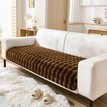 Faux Fur Couch Cover Fuzzy Soft Plush Thick Bubble Sofa Cover Luxury Sectional Couch Covers Luxury Anti-Slip Sofa Slipcover Washable Furniture Protector (Coffee,28"x59")