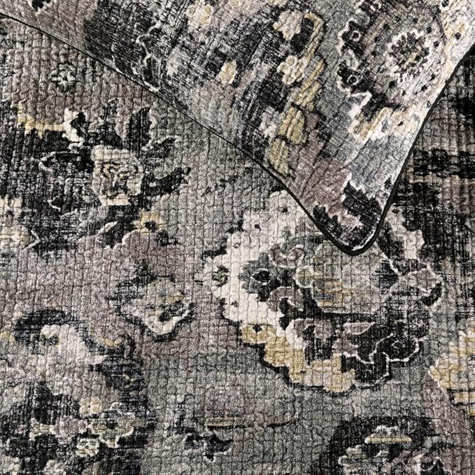 The HomeCentric Luxury Black & Grey Queen 74 x 18 inch Bed Runner with 2 Pillow Cover, Velvet Damask with Tassels Bed Scarf, Abstract Modern - Paved Damask