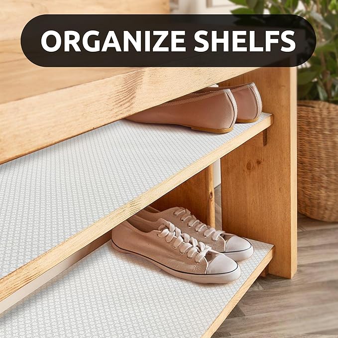 RAY STAR 12X120 Inch Shelf Liner for Kitchen Cabinets, Non-Adhesive Cabinet Liner Washable, PVC Drawer Liner for Dresser Non-Slip Bathroom (White Circle)(5 Roll)