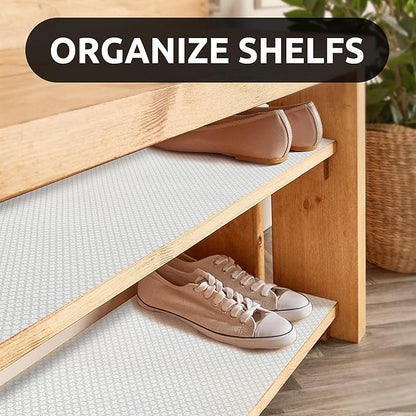 RAY STAR 12X120 Inch Shelf Liner for Kitchen Cabinets, Non-Adhesive Cabinet Liner Washable, PVC Drawer Liner for Dresser Non-Slip Bathroom (White Circle)(5 Roll)