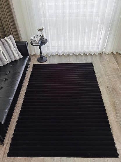 GLORY RUGS Area Rugs Striped Soft Faux Rabbit Fur Rug 8x10 Becky Black Plush Carpet Shag Cozy Fluffy Rug Non Slip Rugs, Machine Washable Shaggy Area Rug Bedroom Living Room and Dining Room.
