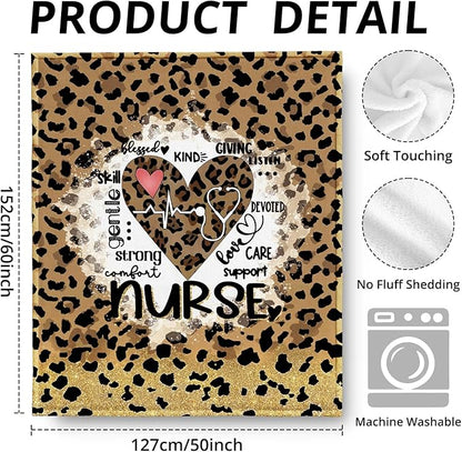 Nurse Leopard Blanket, Trendy Retro Cheetah Print Throw Blankets for Office Home Bedroom Living Room Couch Decor, Nurse Appreciation Gifts for Women, Nursing Gifts, 50x60 Inch