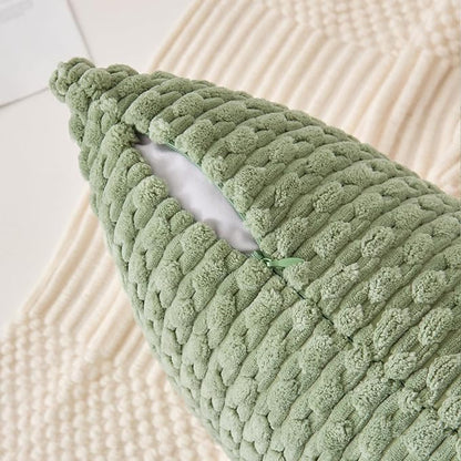 Kevin Textile 12x20 Inch Pillow Cover 1 Pack Boho Decorative Soft Striped Corduroy Lumbar Farmhouse Solid Color Accent Rectangle Cushion Case for Living Room Couch Sofa Bed, Sage Green
