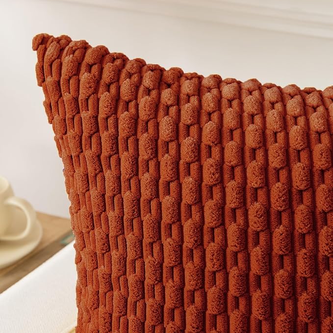 Kevin Textile 20x54 Inch Long Body Lumbar 1 Pack Boho Decorative Throw Pillow Cover Soft Striped Corduroy Rectangle Cushion Case Farmhouse Accent for Living Room Couch Sofa Bed, Burnt Brick