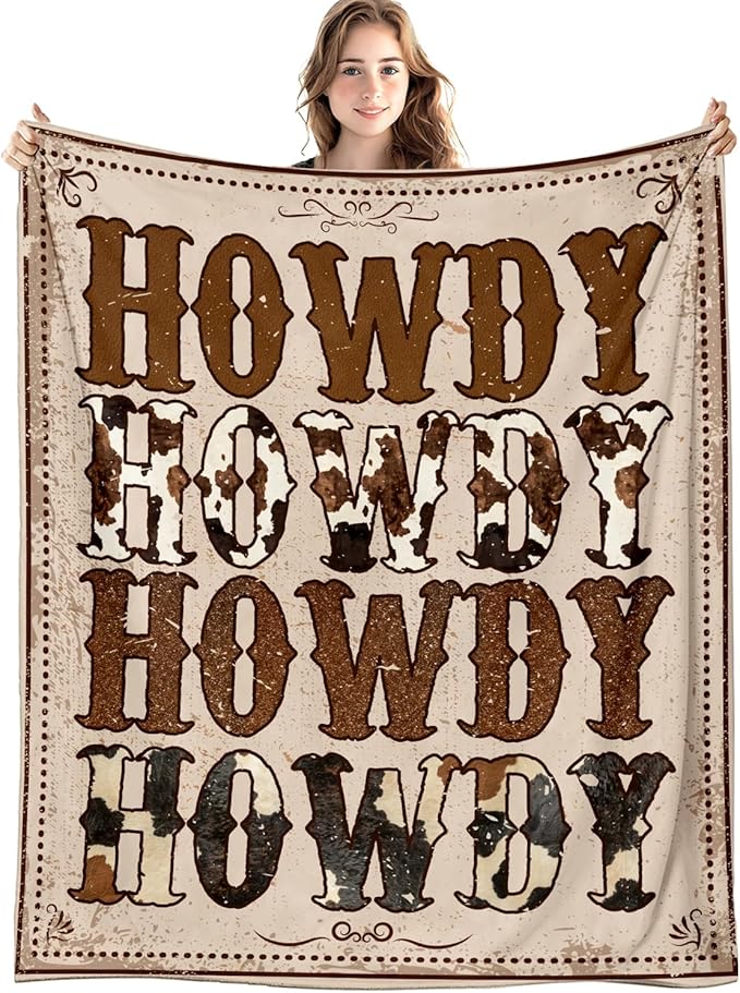 Vintage Howdy Western Blanket, Western Country Cowgirl Throw Blankets for Girly Room Bedroom Dorm Couch Bed Decor, Cowgirl Gifts for Women Girls, 50x60 Inch