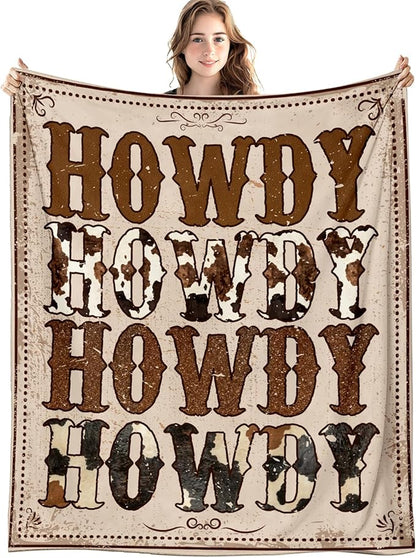 Vintage Howdy Western Blanket, Western Country Cowgirl Throw Blankets for Girly Room Bedroom Dorm Couch Bed Decor, Cowgirl Gifts for Women Girls, 50x60 Inch