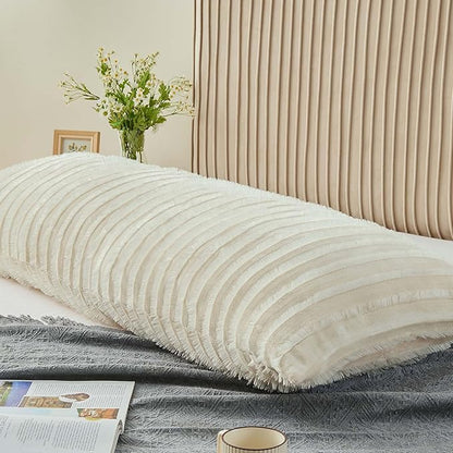BEDELITE Body Pillow Cover with Zipper Closure, Decorative Boho Fleece Pillowcase 20 x 54 Inches, Luxury Fluffy Plush Long Body Pillow Pillowcase for All Seasons(Beige-Boho)