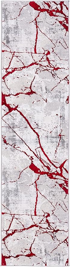 SAFAVIEH Amelia Collection Runner Rug - 2' x 8', Grey & Red, Modern Abstract Design, Non-Shedding & Easy Care, Ideal for High Traffic Areas in Living Room, Bedroom (ALA293L)