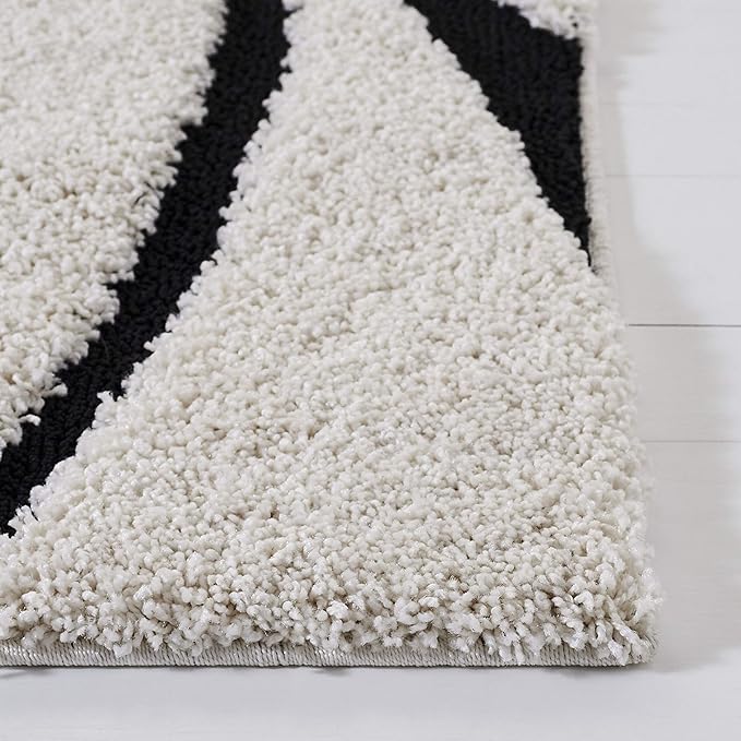SAFAVIEH Florida Shag Collection Runner Rug - 2'3" x 13', Ivory & Black, Non-Shedding & Easy Care, 1.2-inch Thick Ideal for High Traffic Areas in Living Room, Bedroom (SG471-1290)