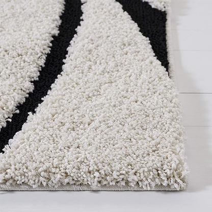 SAFAVIEH Florida Shag Collection Area Rug - 4' Square, Ivory & Black, Non-Shedding & Easy Care, 1.2-inch Thick Ideal for High Traffic Areas in Living Room, Bedroom (SG471-1290)