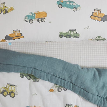 Little Unicorn Toddler Bedding 3-Piece Set | Super Soft & Breathable Muslin Fabric | for Convertible Cribs & Toddler Beds (Work Trucks)