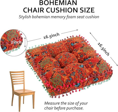 Bohemian Seat Cushion，Indoor & Outdoor 16.5" x 16.5" Seating Cushion for Dinning Chairs, Decorative with Tassels(4Pcs, Orange)