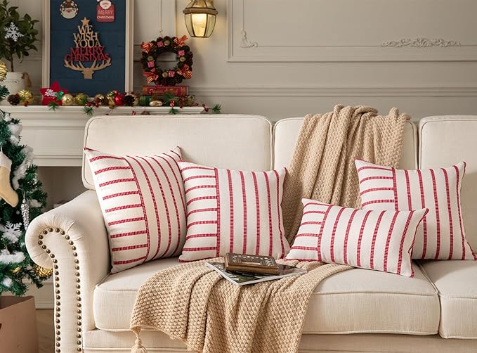 Caflife Boho Christmas Pillow Covers 12x20 Set of 2, Soft Farmhouse Decorative Sofa Pillow Cases, Holiday Red Christmas Throw Pillow Covers, Couch Bed Cushion Covers Living Room Home Decor