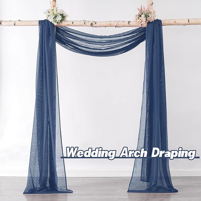 DONREN Semi Sheer Panel Curtains Scarf-Home Decor Window Sheer Valance Voile Scarf 1 Piece,34 inches Wide by 216 inches Long,Navy Blue