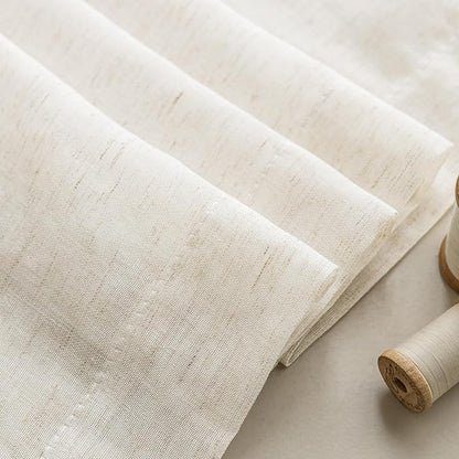 Anmao Flax Linen Curtains for Living Room 63 Inch Length 2 Panels Set, Light Filtering Sheer Window Curtain Drapes for Bedroom with Nickel Grommet, 52 Inch Wide Each Panel, Ivory Color