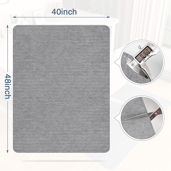 Corduroy Office Chair Mat for Hardwood Floor, 55"x35" Desk Chair Rug for Rolling Chair, Large Anti-Slip Backing Low-Pile Rug Floor Mat for Office/Home Light Grey