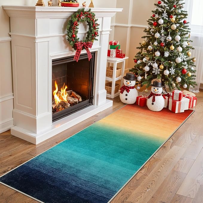 Wonnitar Washable Christmas Runner Rug for Hallway 2x6, Modern Ombre Colorful Kitchen Non-Slip Rug Runner, Contemporary Rainbow Abstract Laundry Carpet Runners for Bathroom Entrance (Colorful, 2'x6')