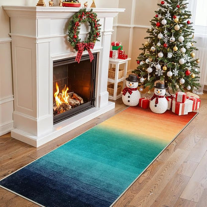 Wonnitar Washable Christmas Runner Rug for Hallway 2x6, Modern Ombre Colorful Kitchen Non-Slip Rug Runner, Contemporary Rainbow Abstract Laundry Carpet Runners for Bathroom Entrance (Colorful, 2'x6')