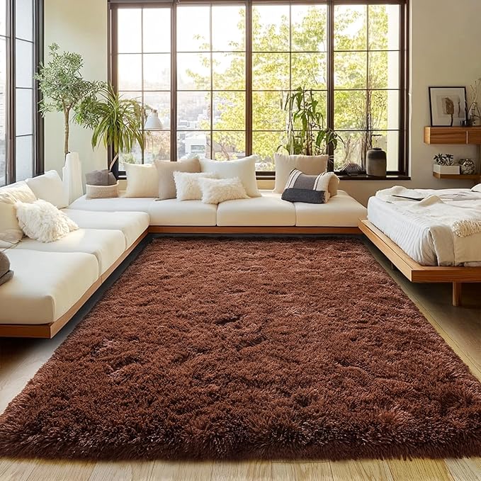 Brown Plush Rug for Living Room Fuzzy Carpet for Bedroom Dorm, Non-Slip High Pile Rug, Shag Rug for Playroom Nursery Home Office Decor 8X10 Ft