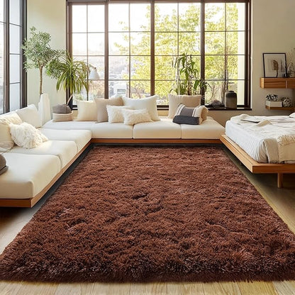 Brown Plush Rug for Living Room Fuzzy Carpet for Bedroom Dorm, Non-Slip High Pile Rug, Shag Rug for Playroom Nursery Home Office Decor 9X12 Ft