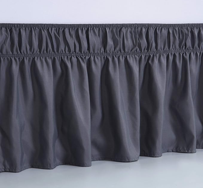 MEILA Wrap Around Bed Skirt Three Fabric Sides Elastic Dust Ruffled 24 Inch Tailored Drop,Easy to Install Fade Resistant-Dark Grey, Queen/King