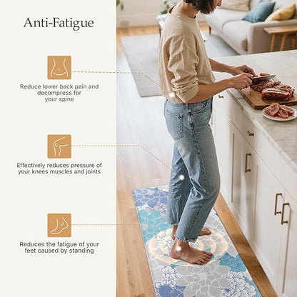 GENIMO Kitchen Mats for Floor, Kitchen Rugs Non Slip Washable, Waterproof Cushioned Anti Fatigue Mat, Floral Runner Rug for Laundry, Sink, Office, Home, 23.6"x71", Sky Blue