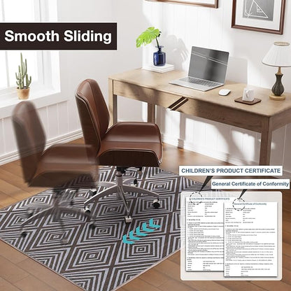 Blue&Black Checkered Diamond-Pattern Computer Chair Mat for Hardwood, 50" x 60"Office Mat for Hardwood Floor with Non-Slip Back, HeavyDuty Office Chair Rug for Hardfloor,LowPlie Carpet Floor Protector